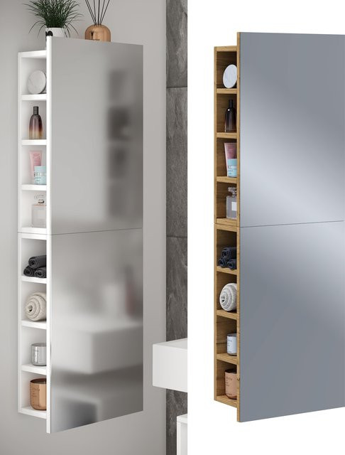 VCM Badschrank Flandu XL Spiegelschrank mit Glastüren in Weiß, H x B x T: 118 x 40 x 15 cm - Bild 1