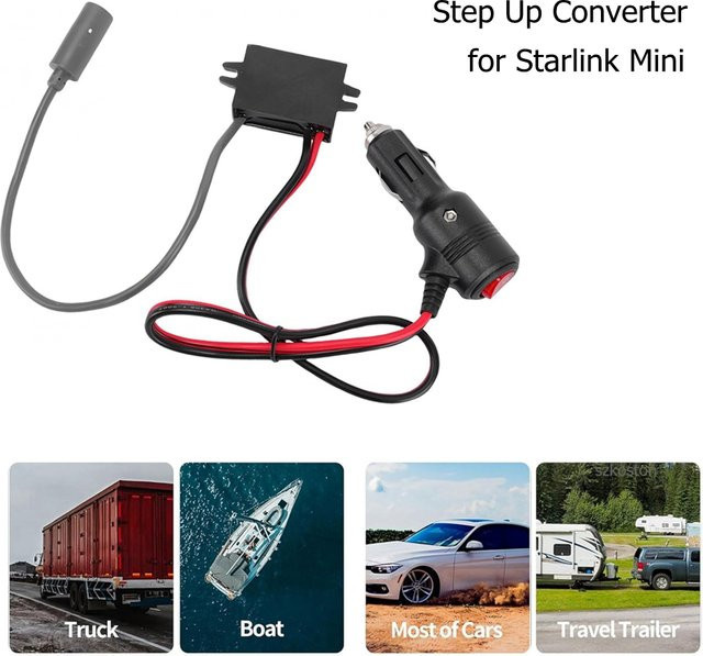 SZKOSTON Step-Up-Stromkabel für Starlink Mini DC-Konverter von 12 V/24 V auf 30 V 3,5 A mit Auto-Feuerzeug-Adapter in Schwarz - Bild 1
