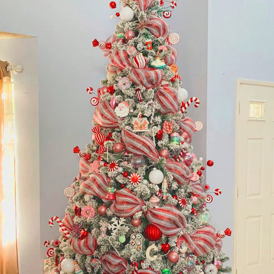 Rotes gestreiftes Weihnachts-Netzband aus Textil für deine DIY-Weihnachtsbaum-Dekoration - Bild 1