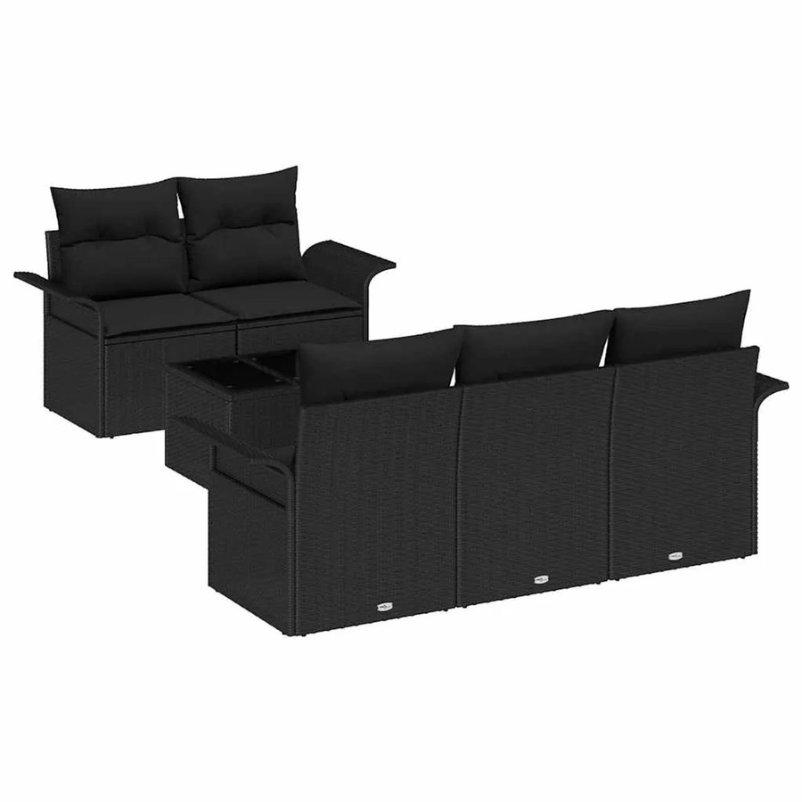 vidaXL 6-teiliges Garten Sofa Set aus Poly-Rattan in Schwarz mit Kissen und modernem Design - Bild 2