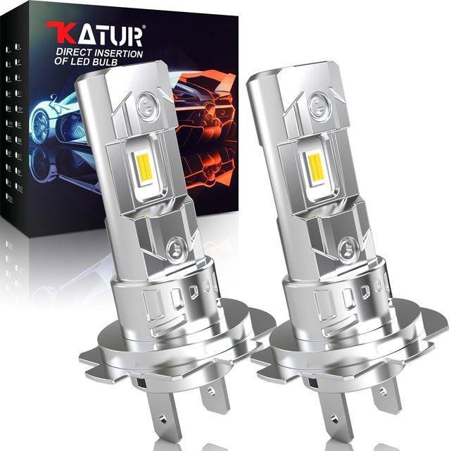 Katur H7 Slim LED-Scheinwerferlampe Set, 2 Stück, Silber, 6500 K, superhell, lüfterlos, 12 V, H7 CSP für VW Passat, Ford und Toyota - Bild 1