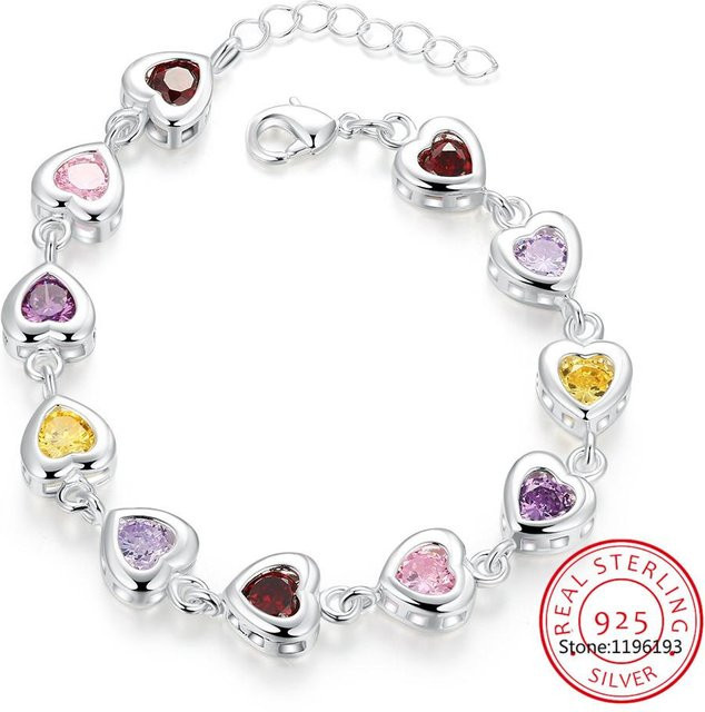 Armband 925 Sterlingsilber, Moissanit, Regenbogenkristall CZ, Liebesherz, Damen - Bild 1