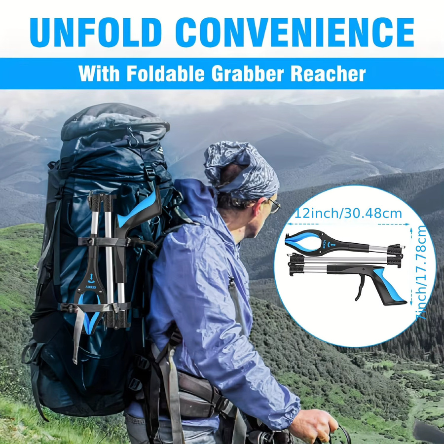 Keeeper Tragbarer Trifold Müll Clip in Blau mit langem Griff und faltbarer Funktion zur hygienischen Reinigung - Bild 2