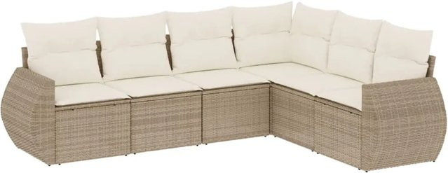 vidaXL 6-teilige Garten-Sofagarnitur in L-Form aus Poly-Rattan mit Kissen in Beige - Bild 1