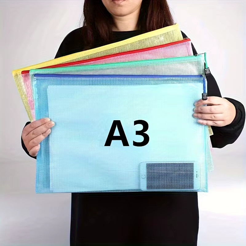 5 Stück transparente Netz-Reißverschlusstaschen im A3-Format aus Kunststoff für deine Aktenaufbewahrung und Organisation - Bild 3