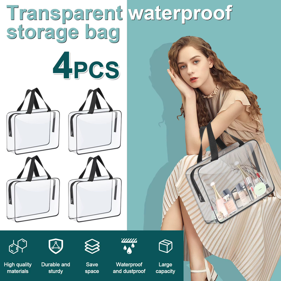 Willstar Make-up-Aufbewahrungsbeutel Set aus transparentem PVC, 4/6 Stück wasserdichte Organizer-Taschen mit Reißverschluss für Reisen und Haushalt, B/T/H: 30,0 x 22,0 x 10,0 cm - Bild 3
