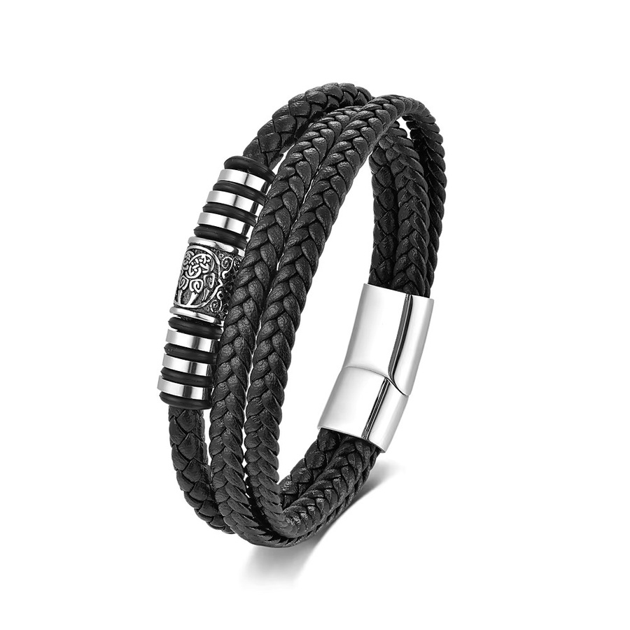 TOGA PULLA Armband, Edelstahl, schwarz geflochtenes Leder, Unisex - Bild 5