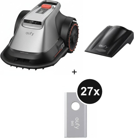eufy Mähroboter E18 Set mit Garage und Ersatzklingenbox, Schwarz, GPS/Wireless, für bis zu 1200 m²