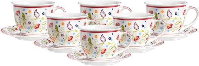 Ritzenhoff & Breker Milchkaffee Tassen mit Untertassen Shanti Floral Multicolour 6er Set mit 350 ml - Bild 1