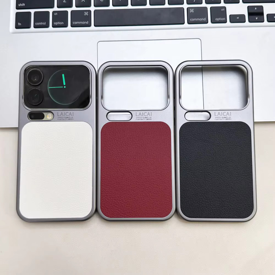 Stoßfeste Xiaomi Business-Handyhülle mit Lychee-Muster in Weiß und Rot für Xiaomi 17 Pro Max und 17 Pro, luxuriöser Anti-Fingerabdruck-Schutz - Bild 1