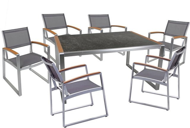DELUKE Garten-Sitzgruppe ESME 7-teilig in Braun mit Aluminium und Glas für den Außenbereich - Bild 1