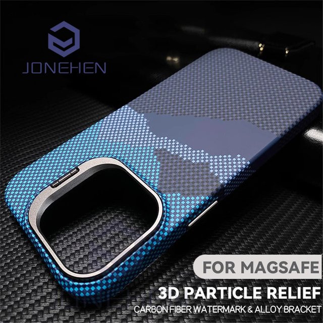 JONEHEN Carbon Magnetic Slim Hülle mit Magsafe-Ständer und Wolkenmuster für iPhone 13, 14, 15, 16 Pro Max in Orange oder Blau - Bild 1