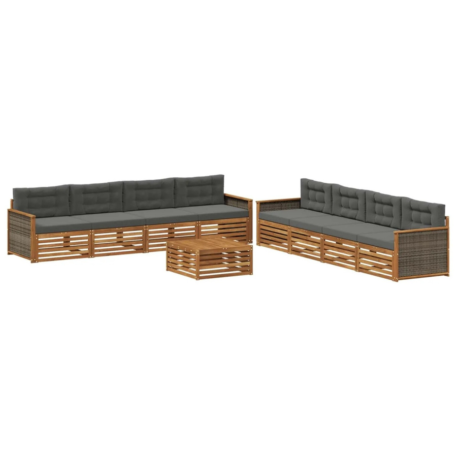 vidaXL Outdoor-Sofagarnitur aus massivem Akazienholz mit 9-teiligem Set und Kissen in Anthrazit und Natur - Bild 2