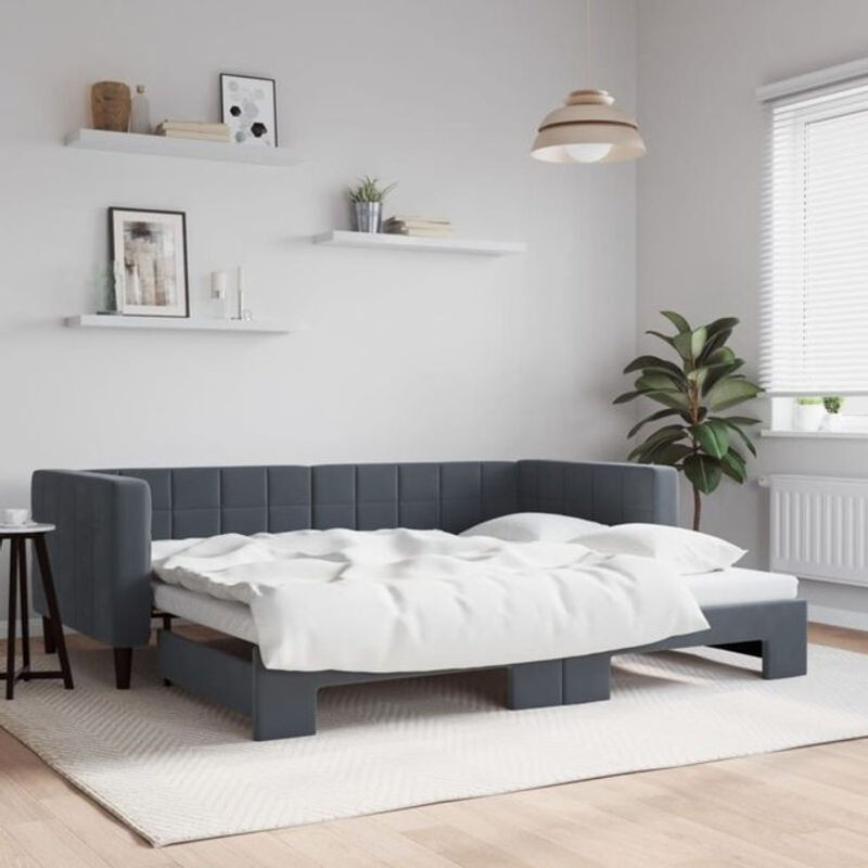 Ausziehbares Funktionsbett Vidaxl in Anthrazit aus Samt und Metall, B/T/H: 90 x 200 x 68 cm - Bild 1