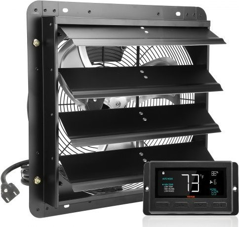 VEVOR Abluftventilator mit EC-Motor und Temperatur-Feuchtigkeitsregler, 406 mm, Schwarz, Wandmontage zur Belüftung und Kühlung für Gewächshäuser, Garagen und Schuppen - Bild 1