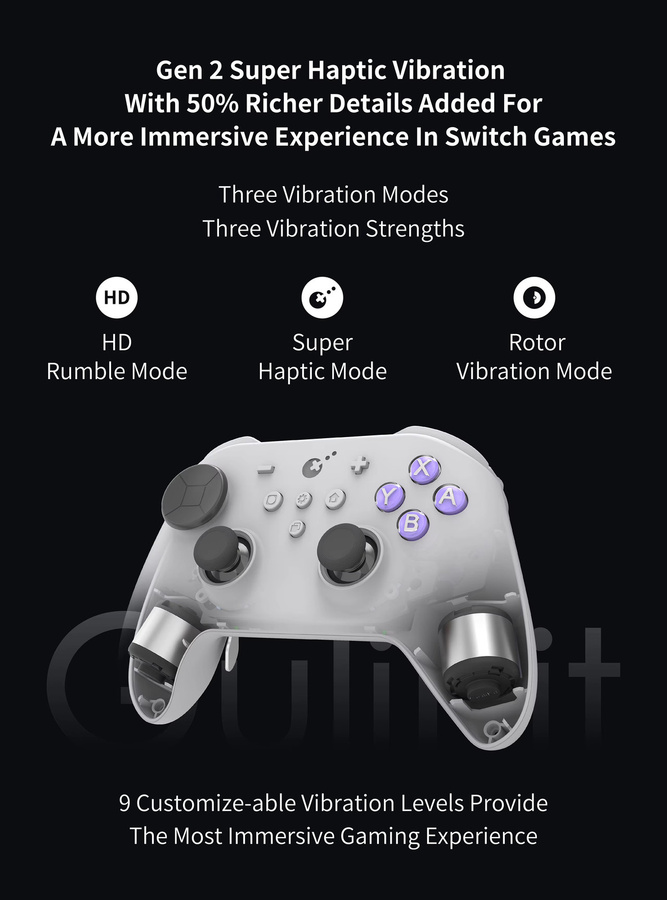 GuliKit TT Pro/Max Kabelloser Controller für Nintendo Switch, Windows, Android und iOS in Schwarz mit spannungseinstellbaren TMR-Joysticks und Bluetooth-Verbindung - Bild 3
