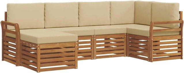 vidaXL Sofagarnitur 6-teilig aus Massivholz Akazie in Natur und Beige mit L-Form und Latten-Design - Bild 1