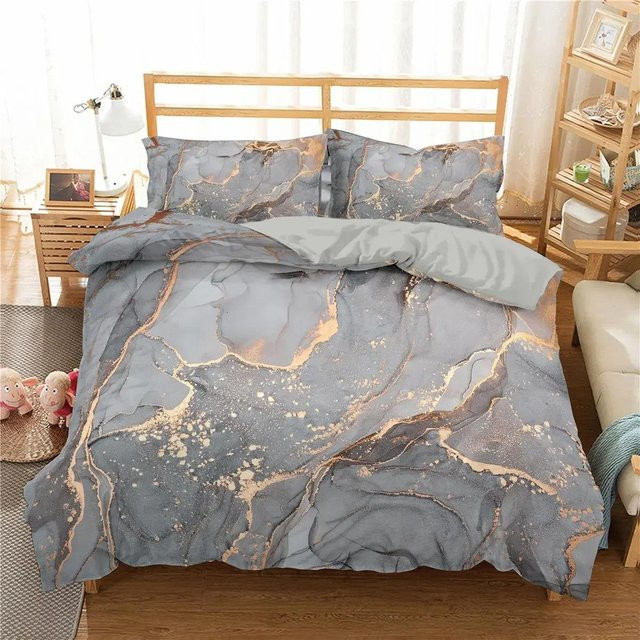 Bettwäsche-Set Your Warm Home mit abstraktem Marmor-Design in Grau und Gold, Microfaser, Single B/H: 140 x 210 cm - Bild 1