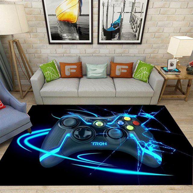 JGJG Gaming Teppich mit Gamecontroller Design für das Kinderzimmer und Spielzimmer, Schwarz, B x L: 120 x 160 cm - Bild 1