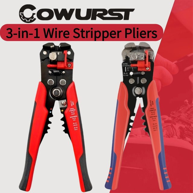 Cowurst 3-in-1 Multifunktionale Abisolierzange in Rot zum Schneiden, Abisolieren und Crimpen - Bild 1