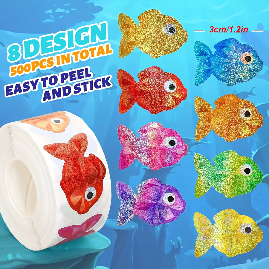 500 Stück wasserfeste Fisch-Aufkleber mit Meereskreaturen in Multicolour und Beige als selbstklebende Siegel-Aufkleber aus Papier - Bild 3