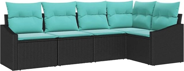 vidaXL Sofa Set aus Poly-Rattan in Schwarz, 5-teilige L-Form Gartenmöbel mit UV-beständigen Polstern und Kissen - Bild 1