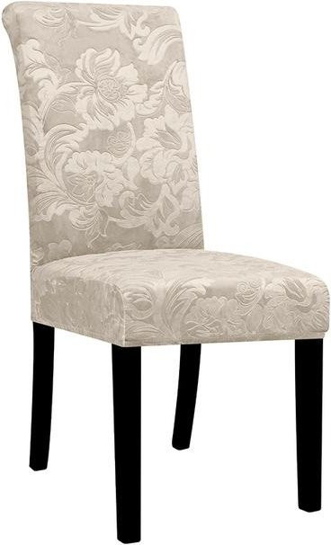 Yiran Furniture Jacquard-Stretch-Stuhlhussen aus Samt in Beige, schmutzabweisend und elastisch, 6er-Set - Bild 1