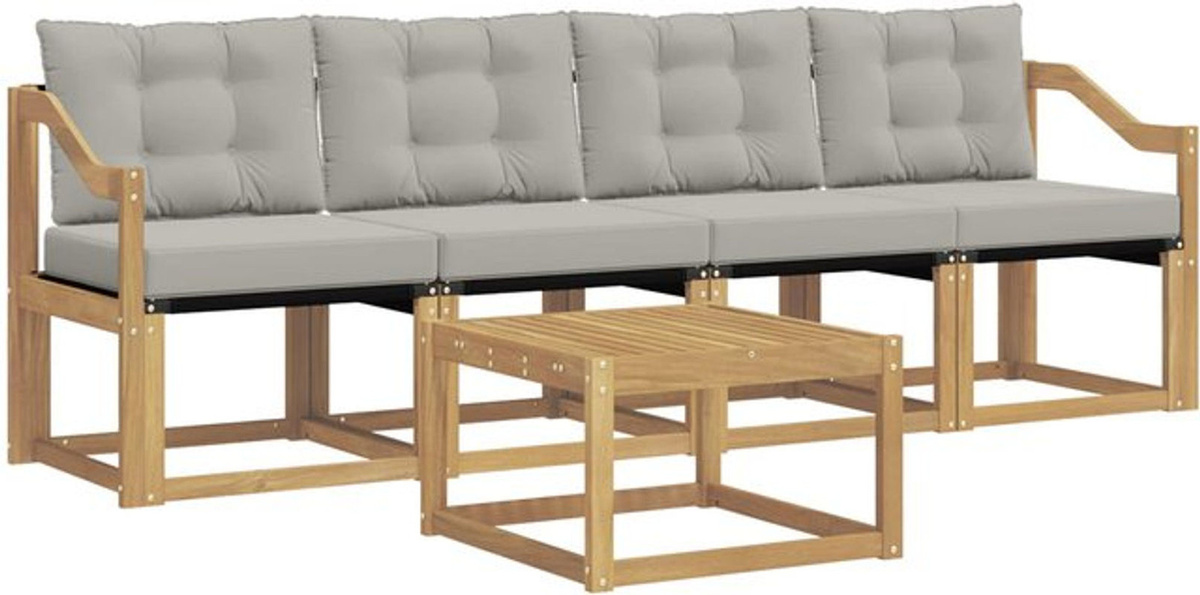 Modernes Outdoor-Sofagarnitur Loungemöbel Set aus Massivholz und Stoff mit 5 Teilen in Weiß und Grau von vidaXL - Bild 1