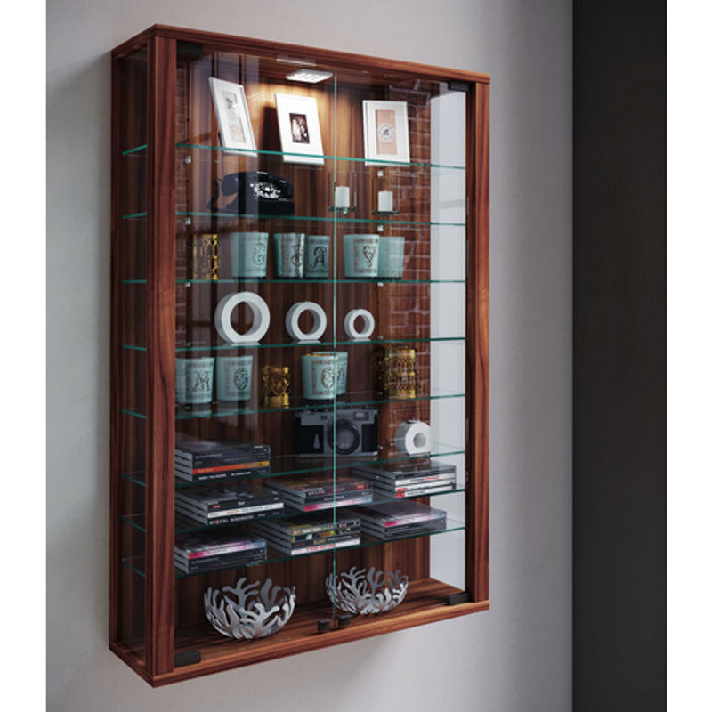 VCM Wandvitrine Vitrosa Mini in Nussbaum mit ESG-Sicherheitsglas und 2 Glastüren, B/T/H: 59 x 18 x 90 cm - Bild 2