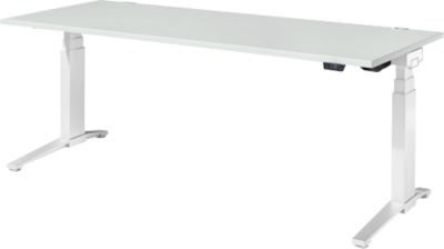 Schäfer Shop Genius ERGOSTYLE S Schreibtisch elektrisch höhenverstellbar, Rechteck, C-Fuß mit Memory Master, lichtgrau/weiß, B: 200 cm, T: 80 cm, H: 63,5-130,5 cm - Bild 1
