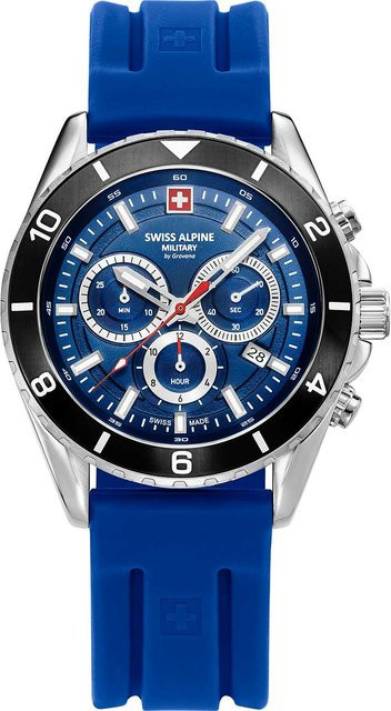 Swiss Alpine Military Chronograph, Herrenuhr, Quarz, Edelstahl, Blau, 43 mm - Bild 1
