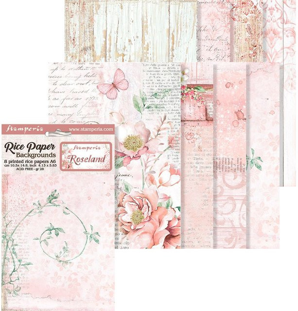 Stamperia Motiv-Strohseide Backgrounds Roseland in Pink und Multicolour, Format A6 - Bild 1