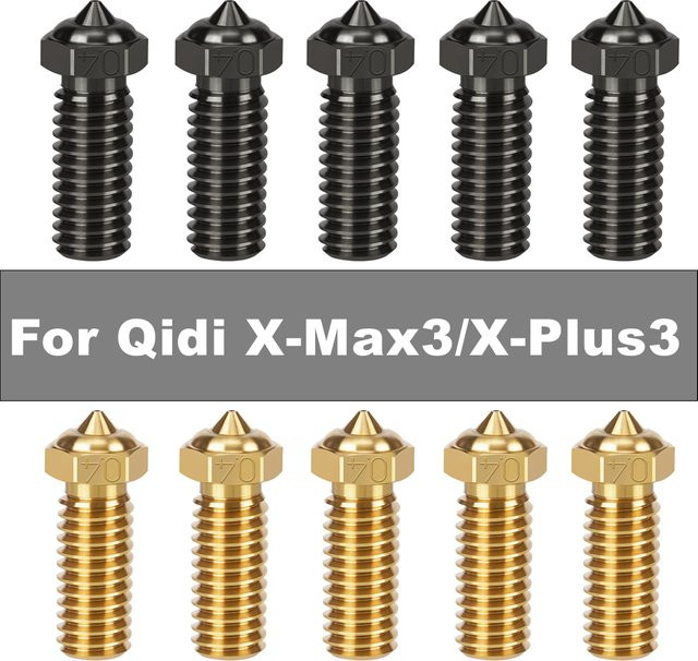 Qidi 3D-Druckerdüse aus gehärtetem Messingstahl mit 0,4 mm Durchmesser für Qidi X-Max 3 und X-Plus 3, Farbe: Grau - Bild 1