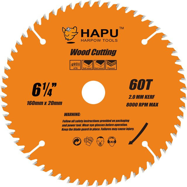 HAPU TCT Holzschneidblatt für Kreissägen und Gehrungssägen mit 60 Zähnen, Durchmesser: 165 mm, Bohrung: 20 mm - Bild 1