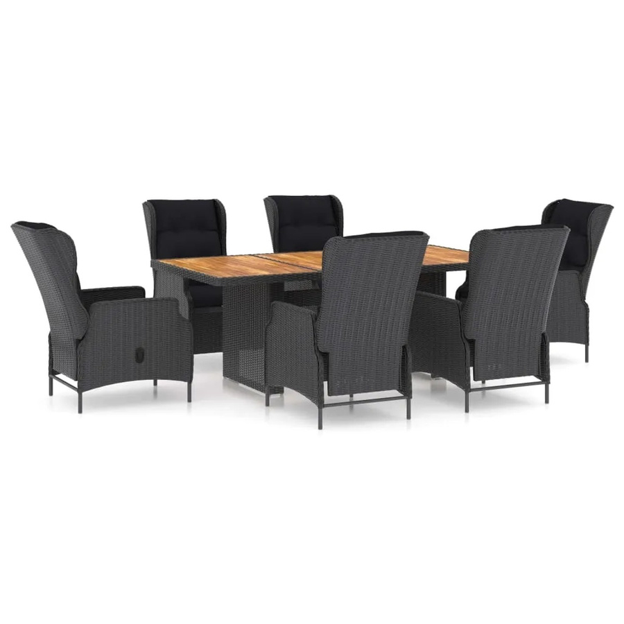 vidaXL 7-tlg Garten-Essgruppe aus Poly Rattan und Akazienholz in Dunkelgrau - Bild 2