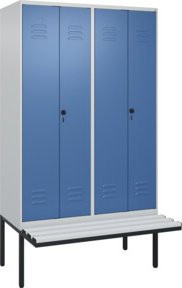 C+P PSA Doppel-Spind Classic PLUS Sitzbank mit 4 Abteilen und Kunststoff-Sitzfläche, B/T/H: 212,0 x 120,0 x 81,5 cm, Farbe: Grau/Blau - Bild 1