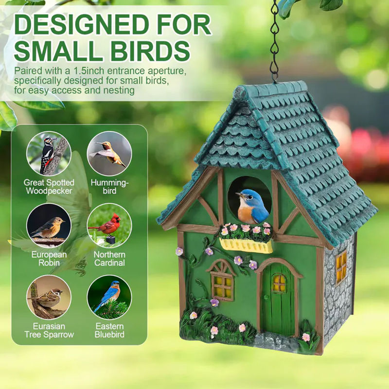 Willstar Hängendes Vogelhaus aus Kunstharz in Bunt mit floralem Design als Unterschlupf für Kleinvögel - Bild 2