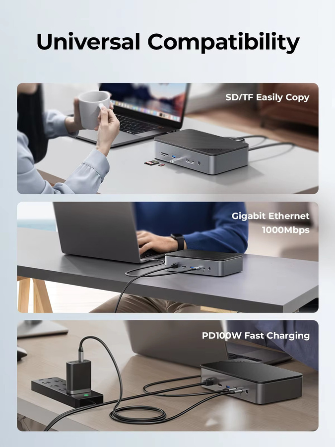 ORICO 10-in-1 Dockingstation in Grau mit Dual M.2 NVMe SSD-Gehäuse, 3,5-Zoll-Festplattengehäuse, HDMI 4K UHD und Ethernet/LAN für Steam Dock mit PD 100W Unterstützung - Bild 5