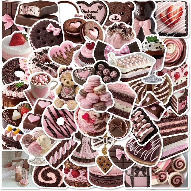 Rspctou Dessert-Ästhetik-Aufkleber, braun und rosa, 10-teiliges Set - Bild 1