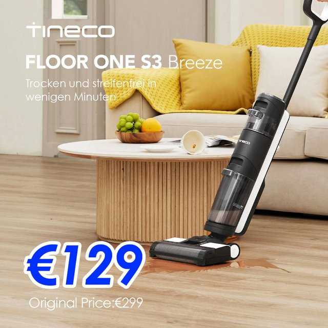 Tineco Floor One S3 Breeze Kabelloser Nass-Trocken Akku-Staubsauger und Bodenwischer mit Selbstreinigungsfunktion in Weiß - Bild 1