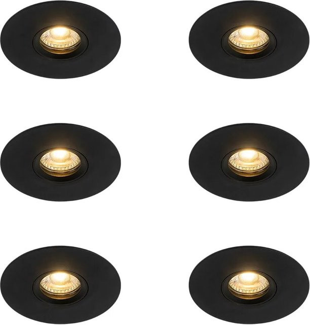 QAZQA Set mit 6 modernen runden Einbaustrahlern in Schwarz, dimmbar, GU10, Durchmesser: 12 cm - Bild 1