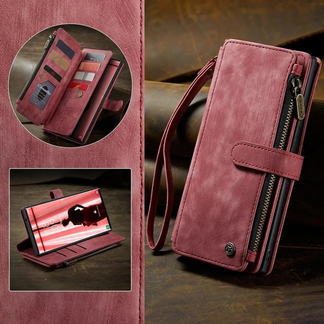Leder Handyhülle Flip Etui mit Geldbörsenfunktion für Samsung Galaxy S25 S24 S23 S22 S21 S20 Ultra FE Plus Note20 A16 A56 A17 A37 A57 in Pink - Bild 1