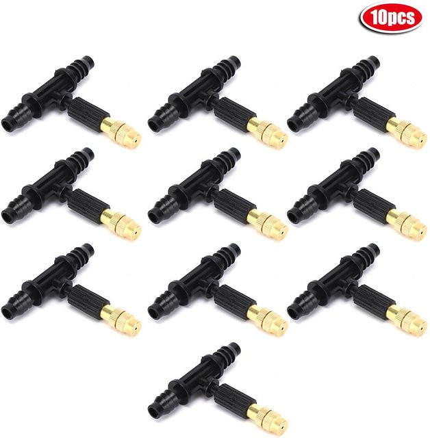 TOMTOP JMS 10-teiliges Sprühwasserdüsen-Set mit T-Anschluss in Schwarz für 8/12-Schläuche aus Kunststoff und Messing - Bild 1
