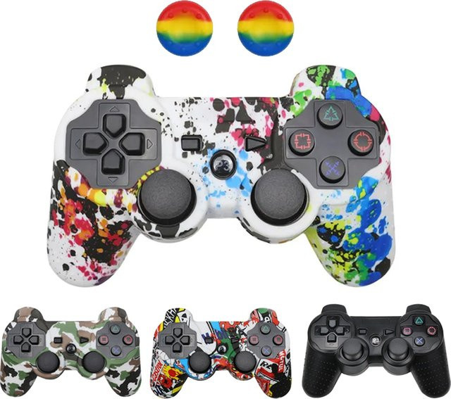 TECTINTER Silikonhülle für PS3 und PS2 Controller in Multicolour mit 2 Daumengriffen und kratzfestem Schutz - Bild 1