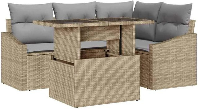 vidaXL Garten-Sofa-Set 5-tlg in L-Form mit Tisch und Kissen, Beige und Hellgrau - Bild 1