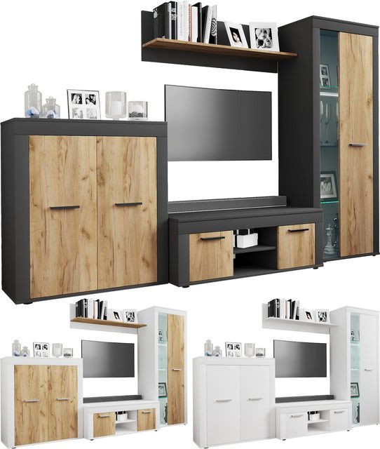 VCM Wohnwand Usilo L 4-tlg. Fernsehschrank mit verstellbaren Fachböden - Bild 1