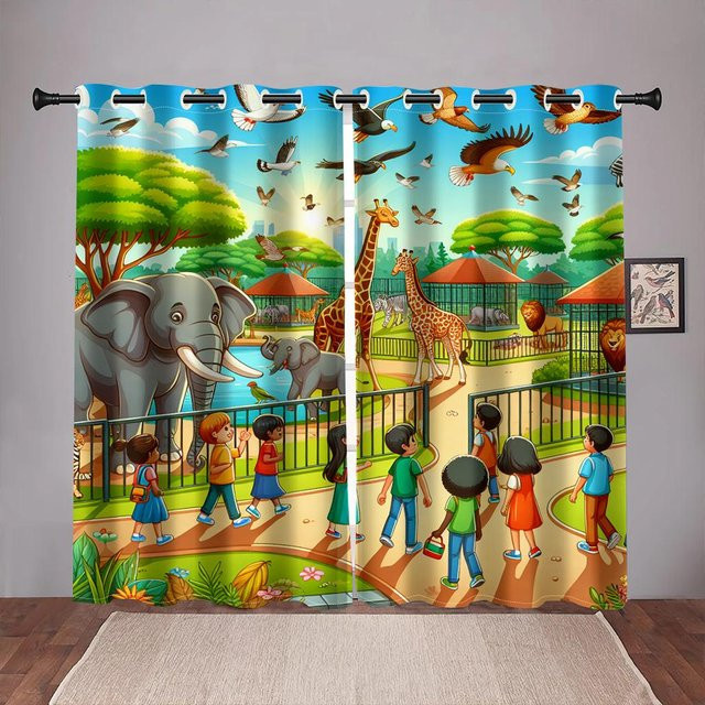 Yiran Furniture Kindervorhänge Videospiele Graffiti Design, B: 50 cm, H: 130 cm, 2er-Set, Mehrfarbig - Bild 1