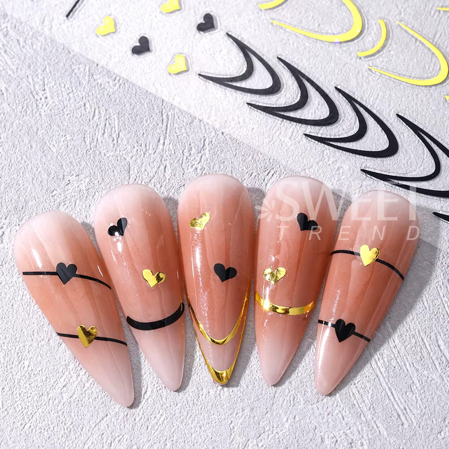 SWEET TREND Nagelaufkleber, schwarz-goldene geometrische Linien, Damen - Bild 2