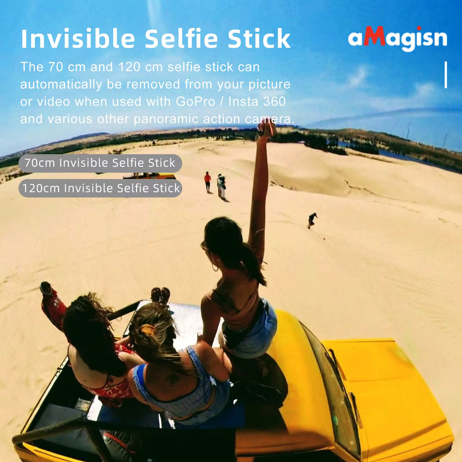 AMagisn Unsichtbarer Selfie Stick aus Carbon Fiber für Insta360 und GoPro, Gerade Pull Erweiterte Einbeinstativ, Schwarz, 1,2 m - Bild 5