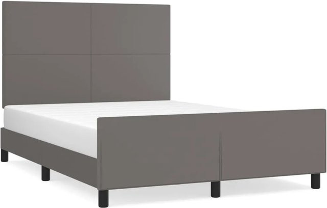 vidaXL Bettgestell mit Kopfteil in Grau aus Kunstleder und Holz, B/T/H: 140 x 190 x 128 cm - Bild 1